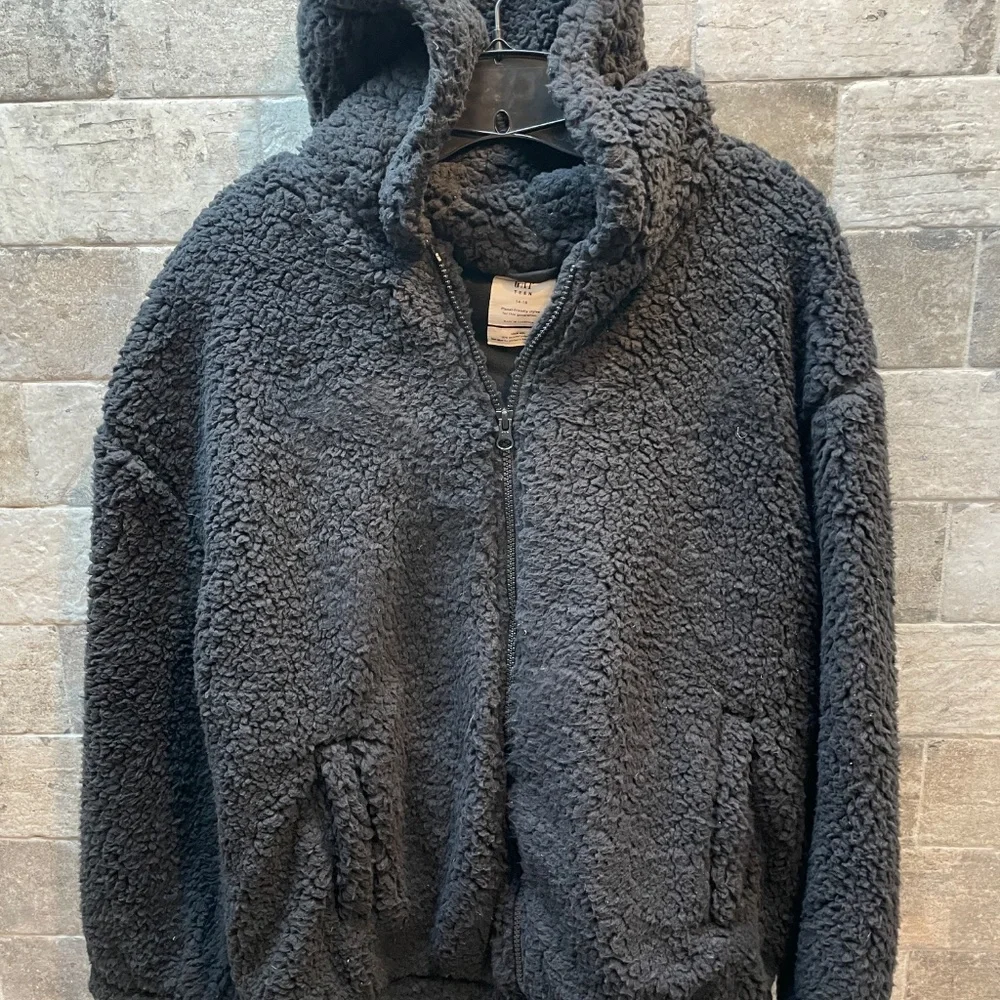 ❤️.GAP TEEN BLACK SHERPA HOODIE JACKET SIZE XXL